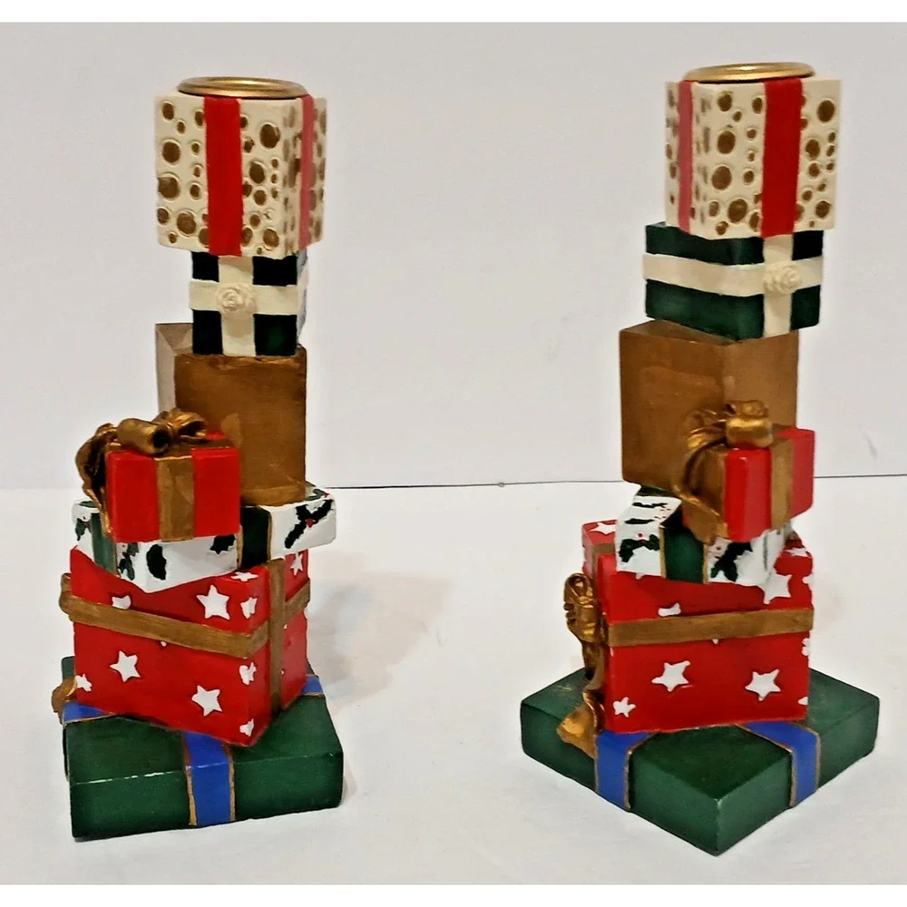 Vintage Pair Christmas Candlestick Holders Festive 90's Whimsical Cottagecore